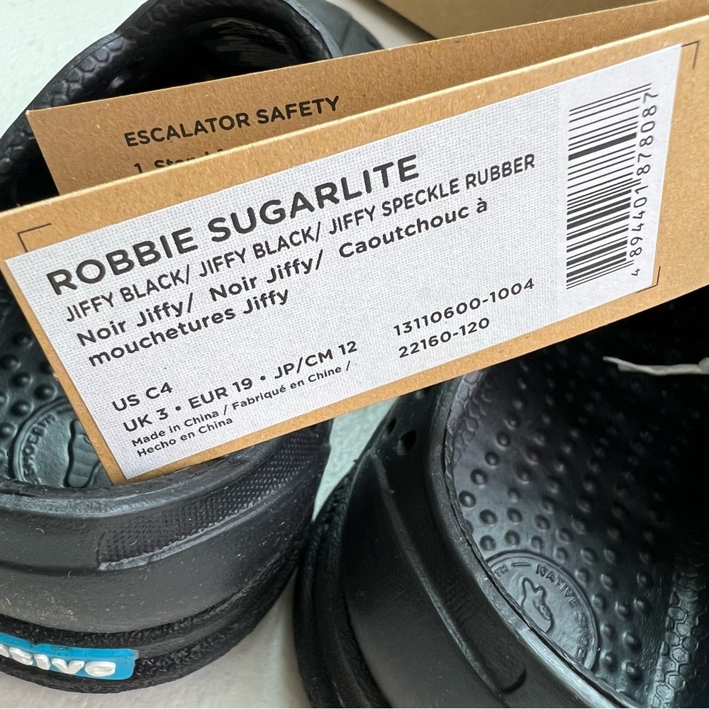 Native NEW Black Robbie Sugarlite Slip On Summer Shoes C4 C5 4 5 - Picture 4 of 11